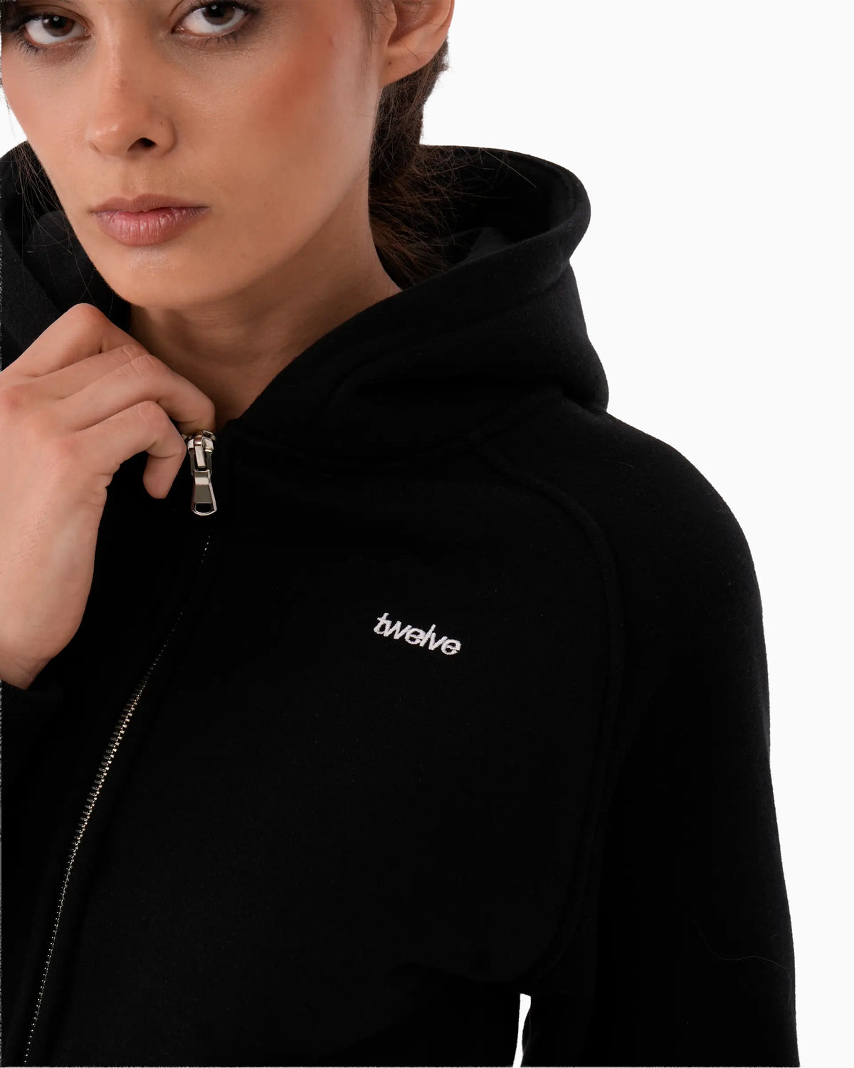 Twelve Cropped Zip Hoodie – Black – ürün görseli
