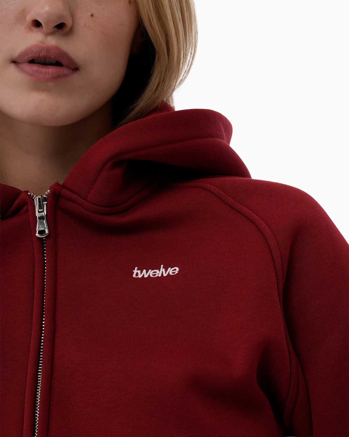 Twelve Cropped Zip Hoodie – Wine Red – ürün görseli