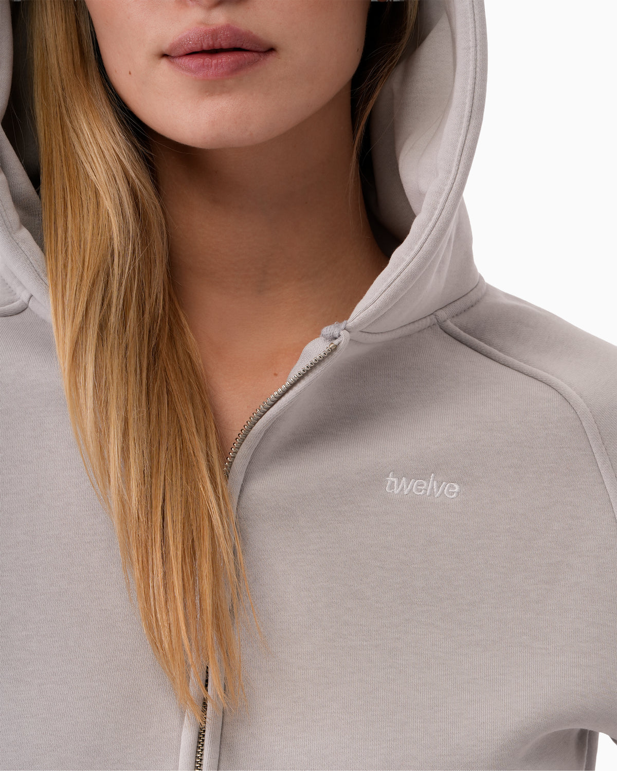 Twelve Cropped Zip Hoodie – Smoke Grey – product shot