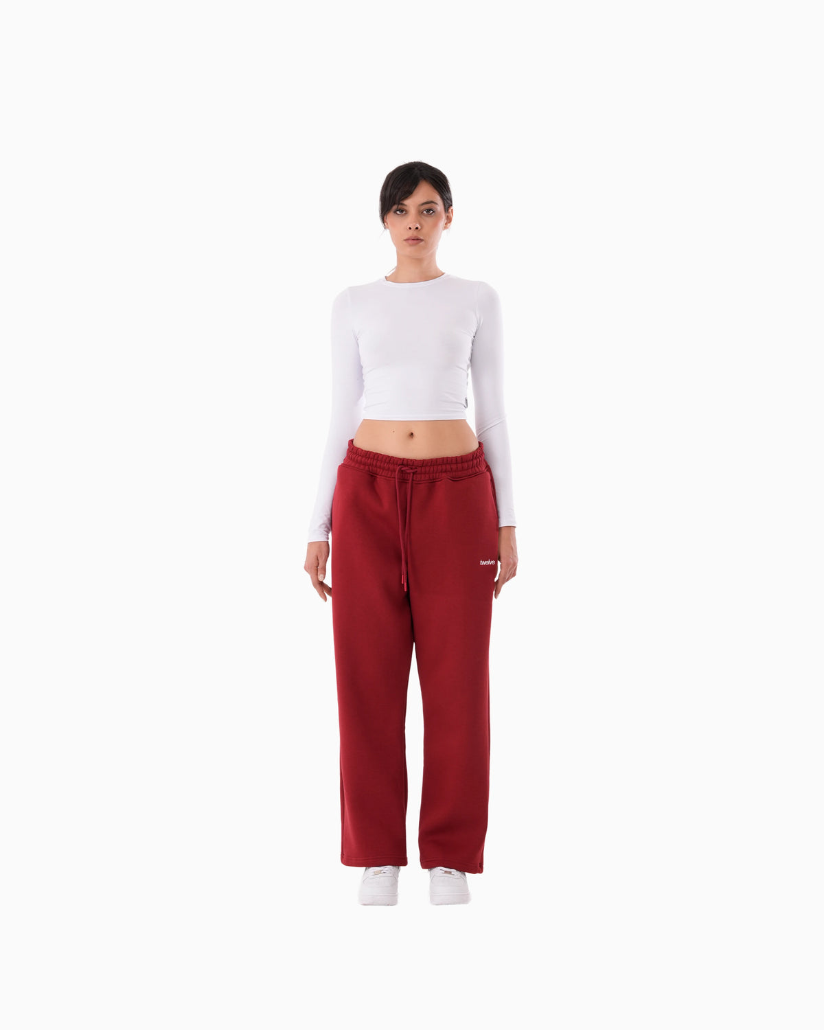 Twelve Sweatpant – Wine Red – on model