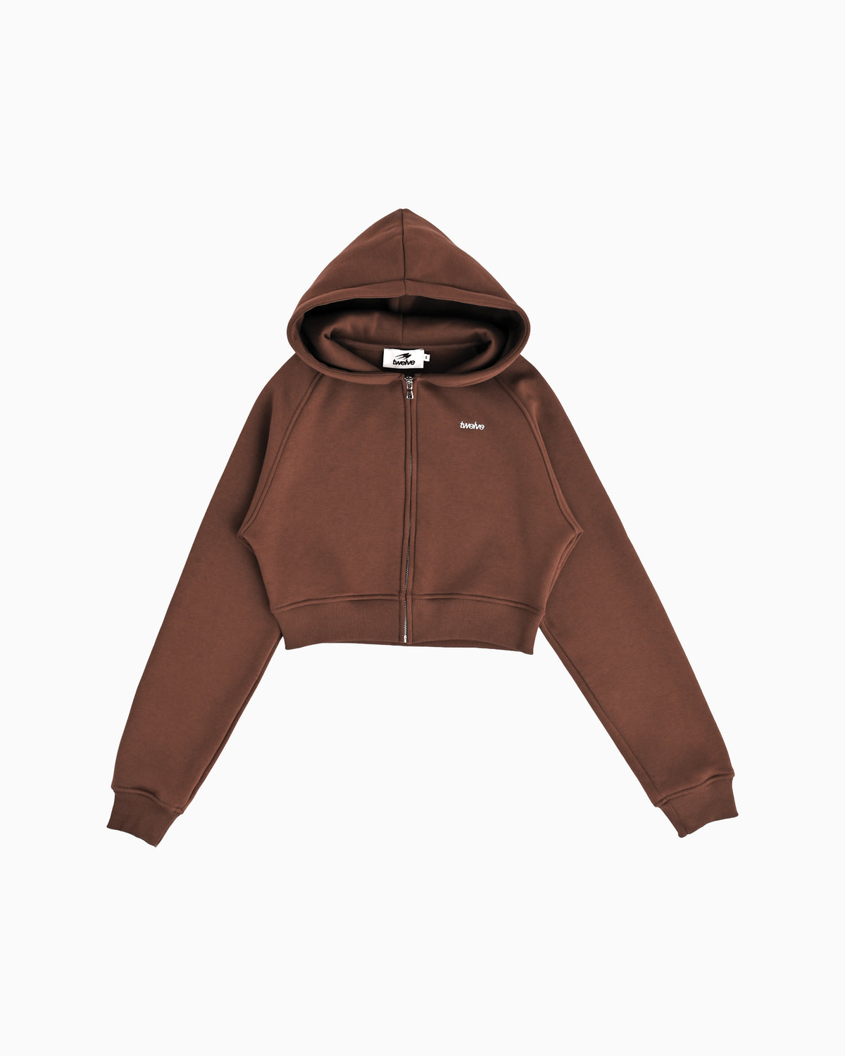 Twelve Cropped Zip Hoodie – Chocolate Brown – product shot