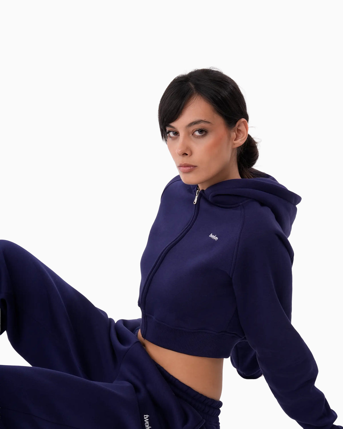 Twelve Cropped Zip Hoodie – Orbit Blue – ürün görseli