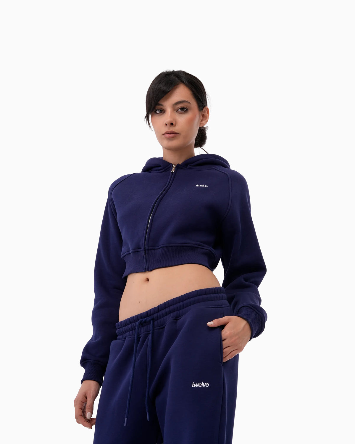 Twelve Cropped Zip Hoodie – Orbit Blue – ürün görseli