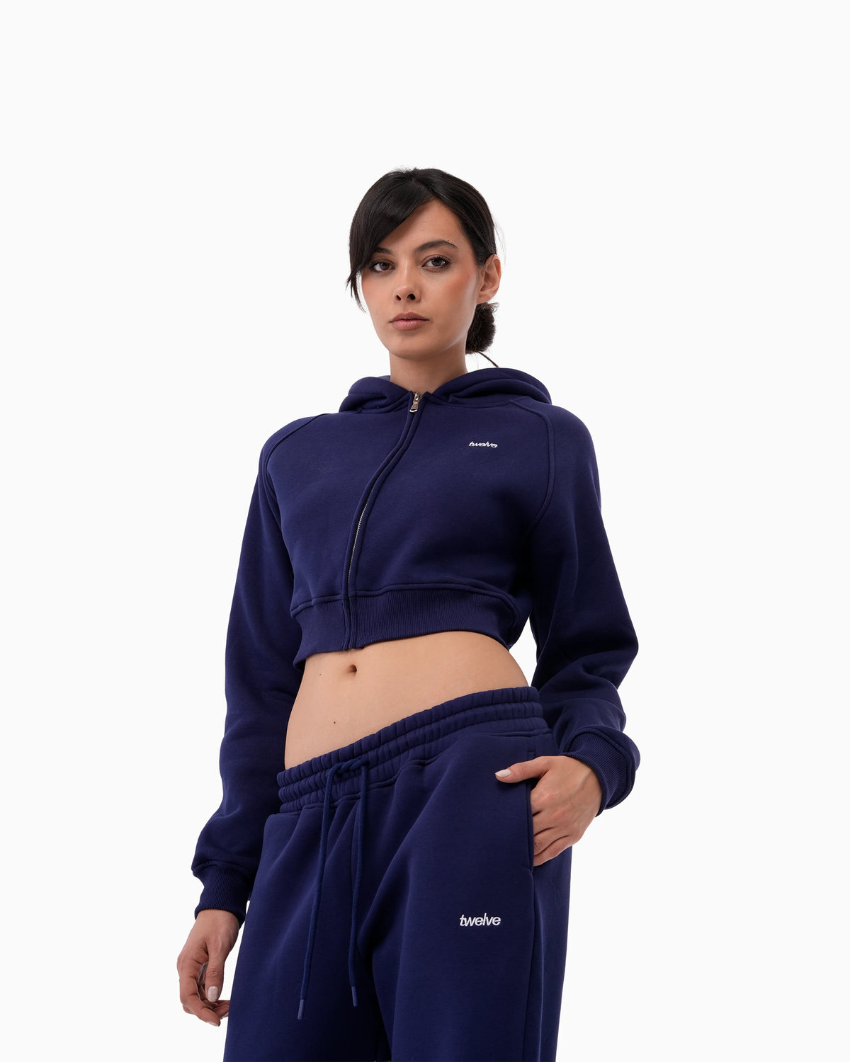 Twelve Cropped Zip Hoodie – Orbit Blue – product shot