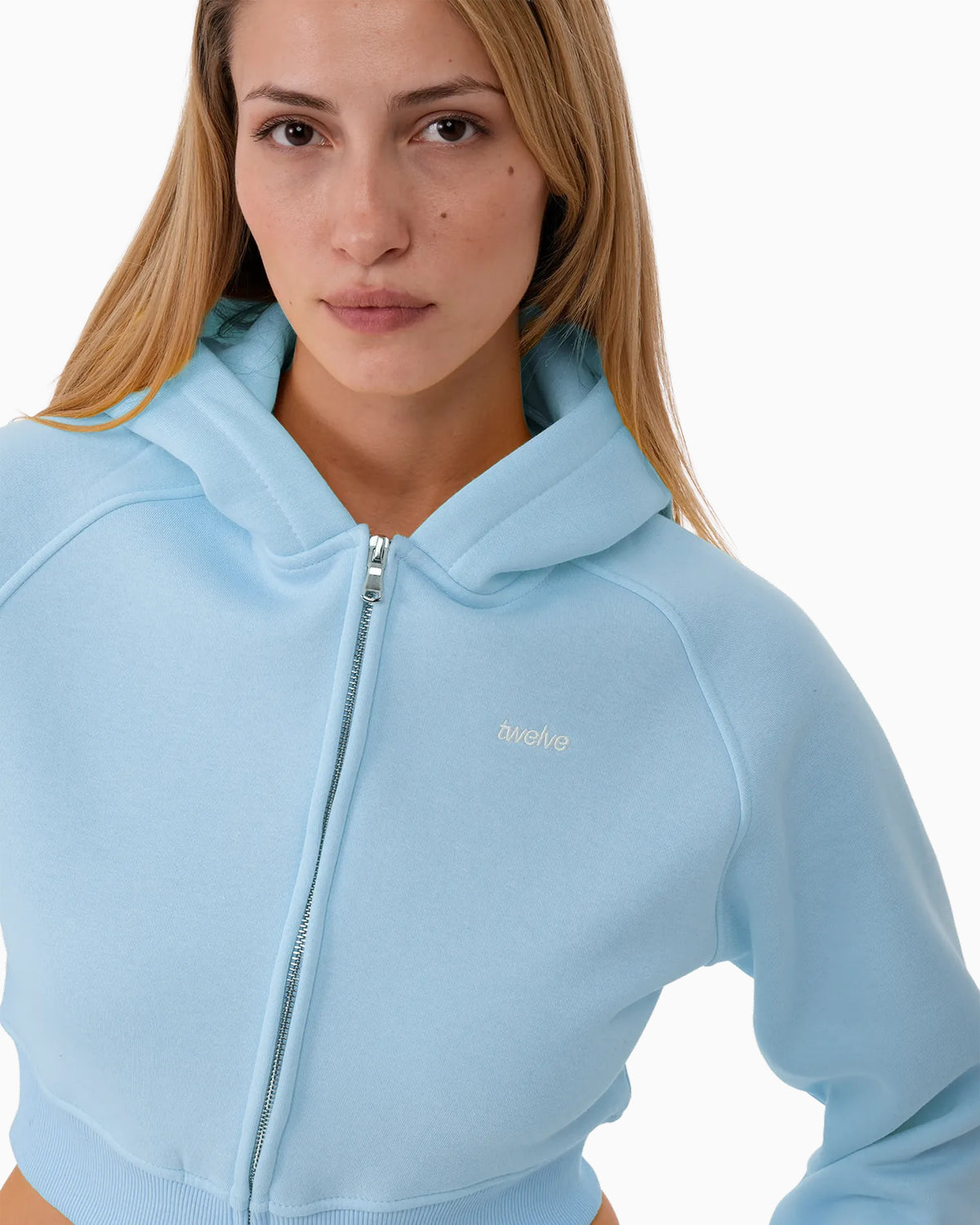 Twelve Cropped Zip Hoodie – Baby Blue – ürün görseli