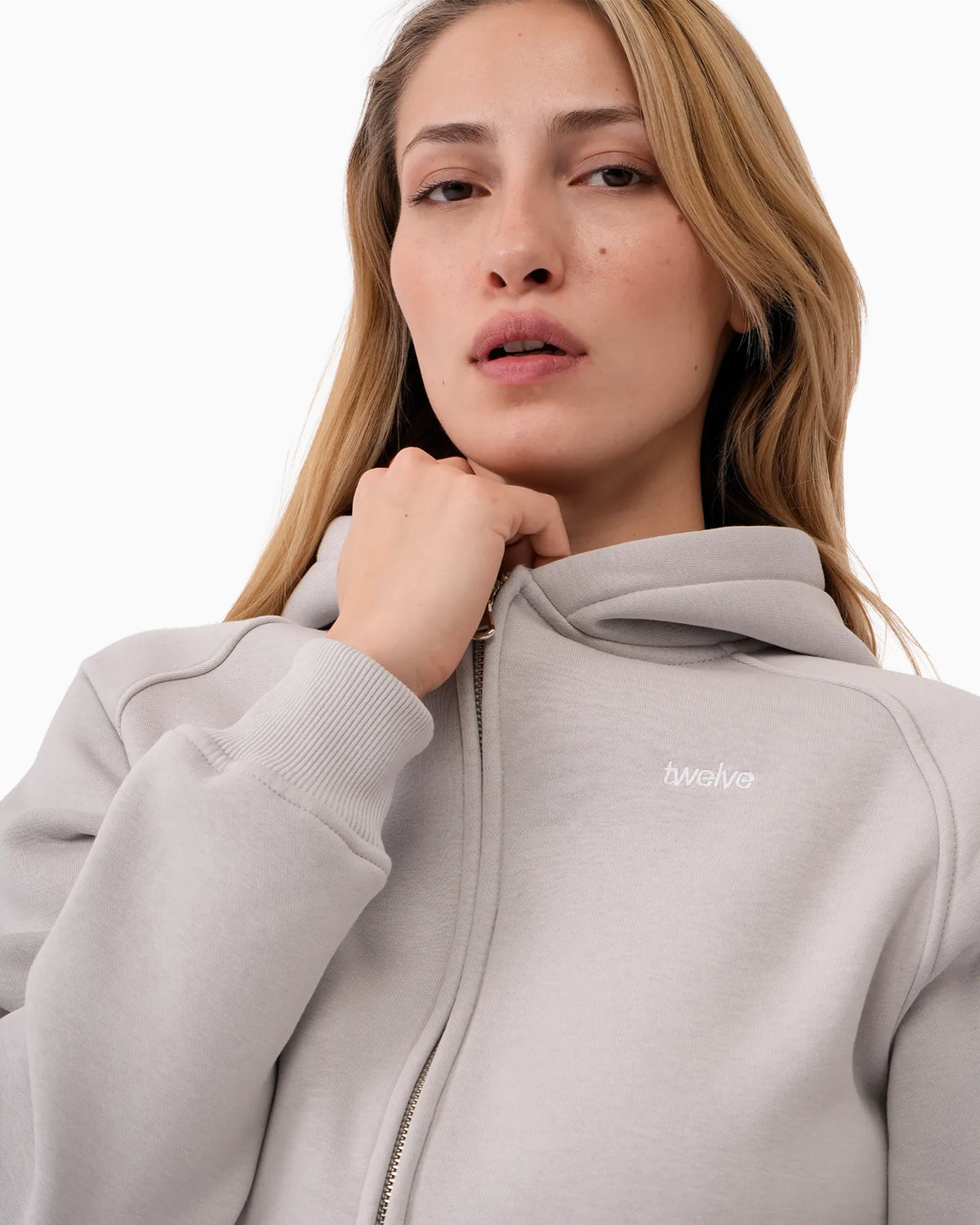 Twelve Cropped Zip Hoodie – Smoke Grey – ürün görseli