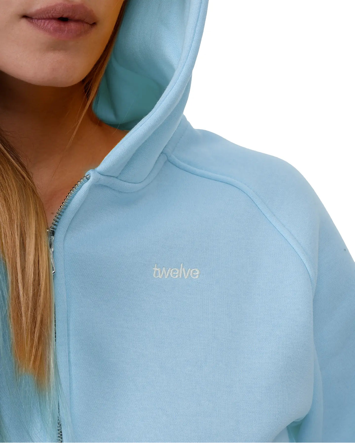 Twelve Cropped Zip Hoodie – Baby Blue – ürün görseli