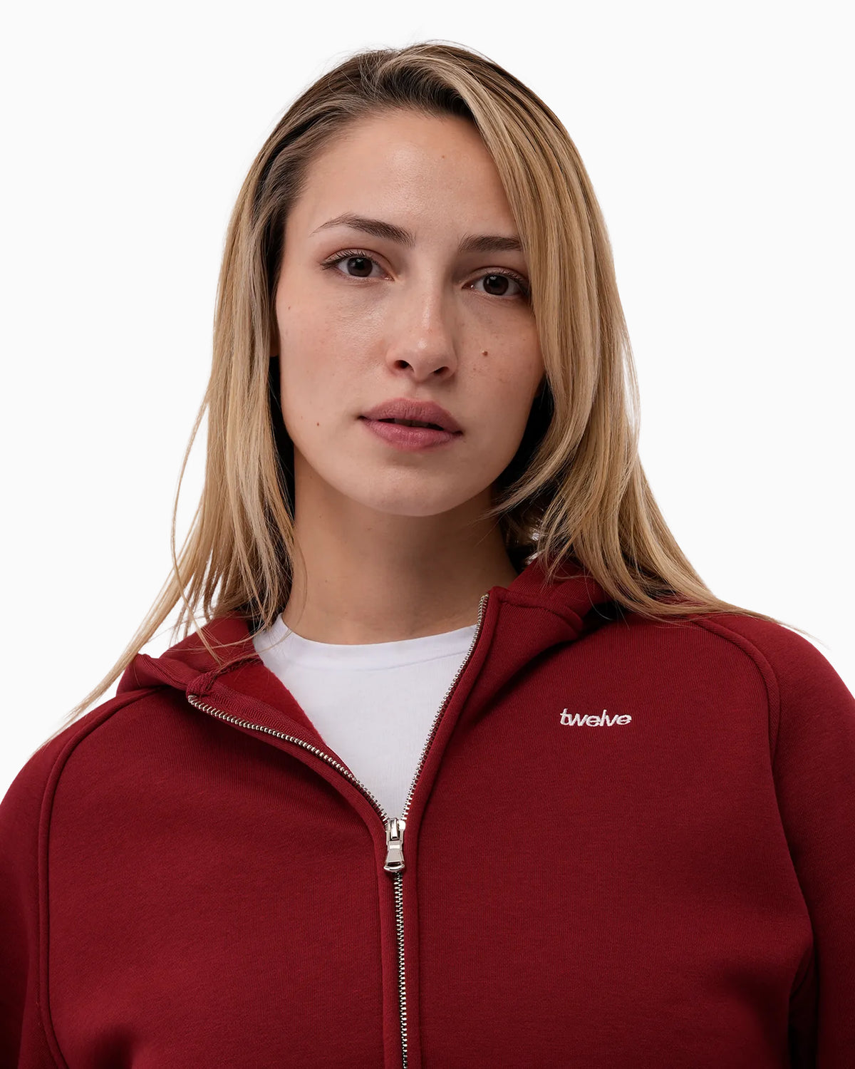 Twelve Cropped Zip Hoodie – Wine Red – ürün görseli