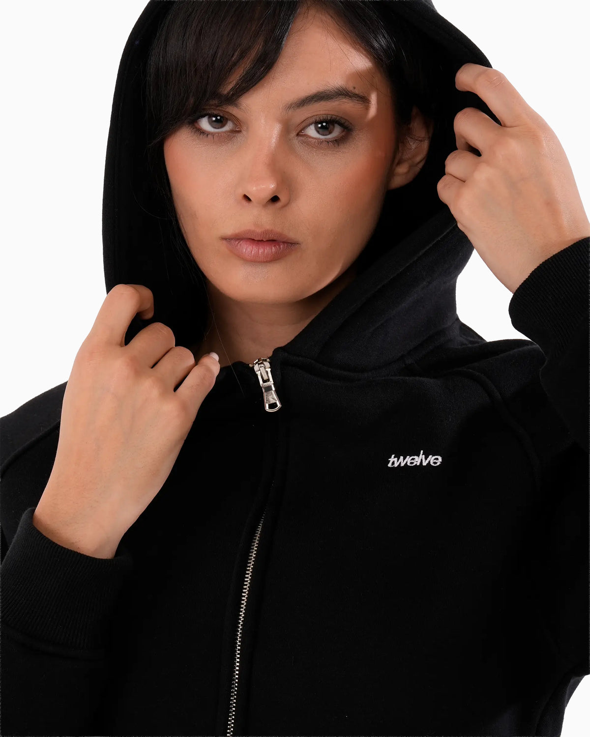 Twelve Cropped Zip Hoodie – Black – ürün görseli