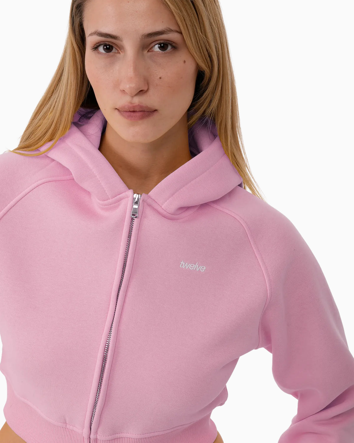 Twelve Cropped Zip Hoodie – Baby Pink – ürün görseli