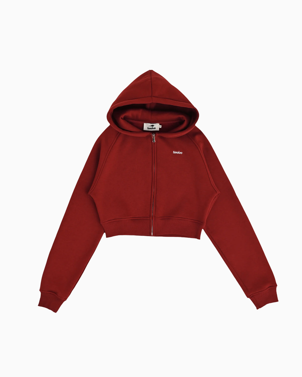 Cropped Zip Hoodie Wine Red
